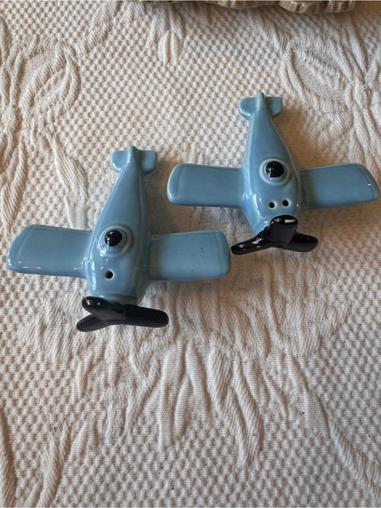 Sarsaparilla Deco Designs Other - Vintage Ceramic Blue Airplane Salt and Pepper Shakers Aviation Decor Retro